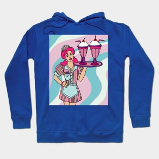 Retro Waiter Bartender With Drinks Hoodie